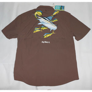 Destination 10,000 Ft Above Sea Level Men Short Sleeve Button Down Shirt Size XL